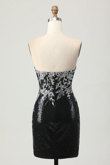 Sparkly Black Silver Bodycon Homecoming Dress